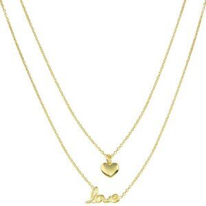 14K YELLOW GOLD OVER 925 STERLING SILVER HEART & WORD LOVE NECKLACE / 18'' CHAIN